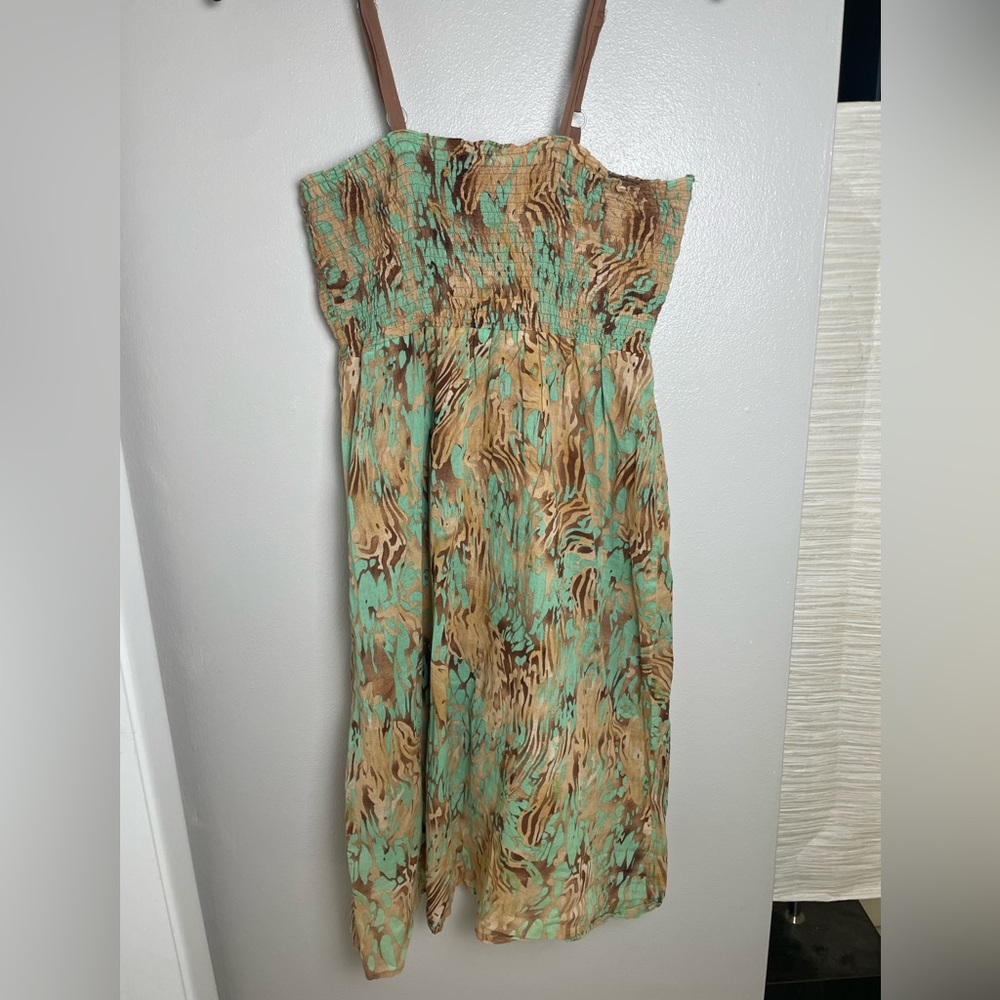 Mlle Gabrielle Earthy Tones Smocked Midi Dress